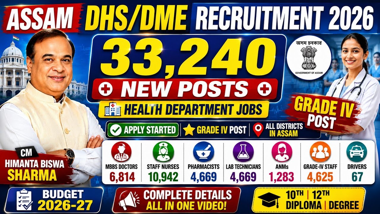 Assam DHS/DME Recruitment 2026 | 33,240 Health Department Posts | Grade III & IV | Full Guide 
