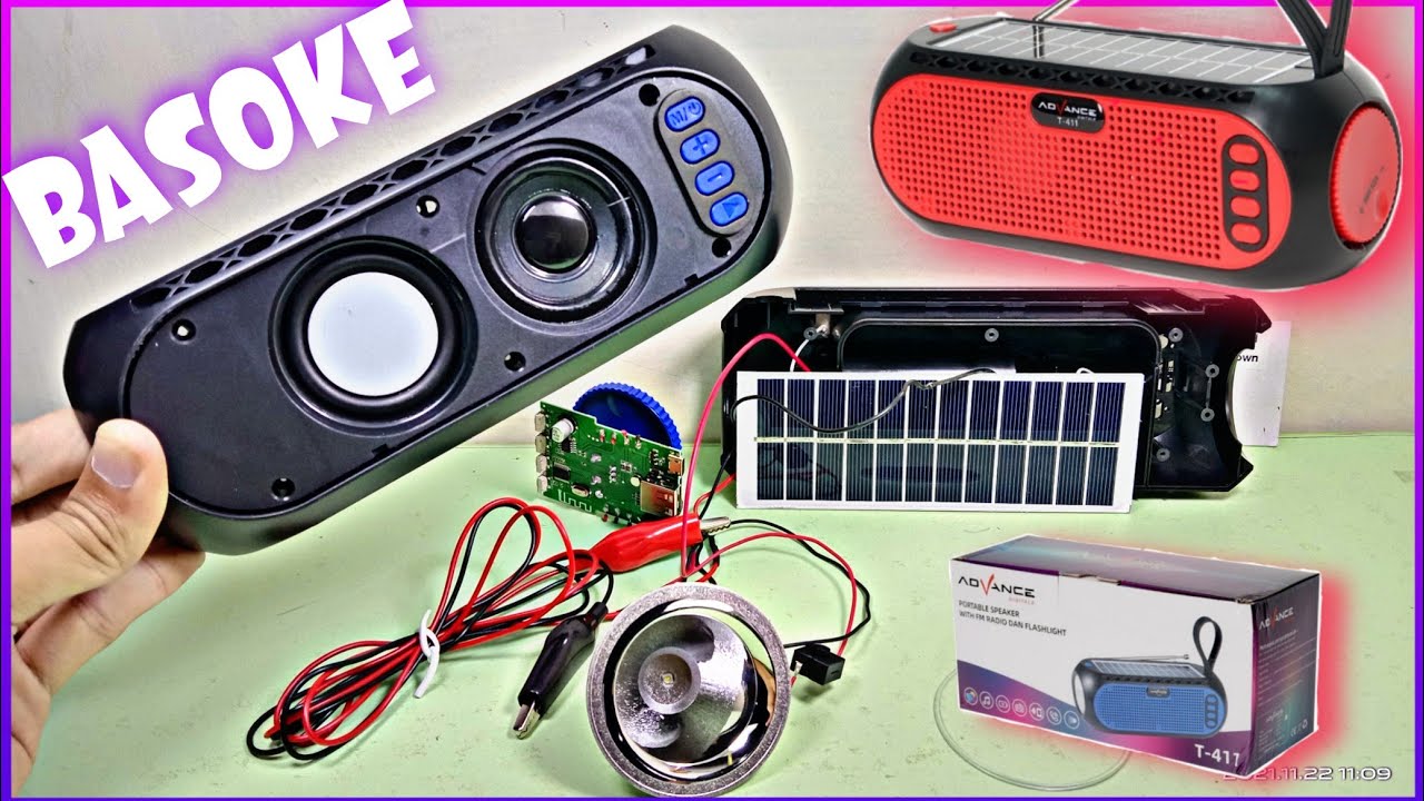 Bongkar Speaker Outdoor Bluetooth Advance T411 Portable Tenaga Surya Speaker Radio Senter