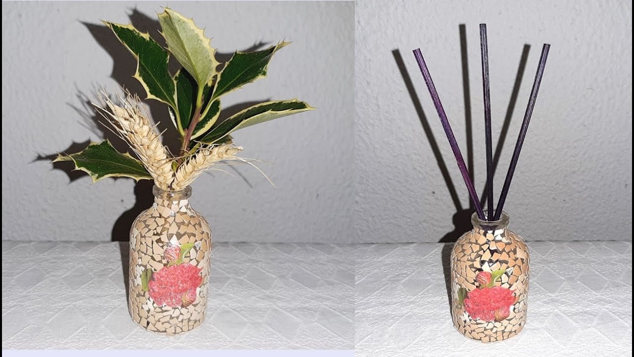 Vidro de aromatizador decorado com casca de ovo e decoupage