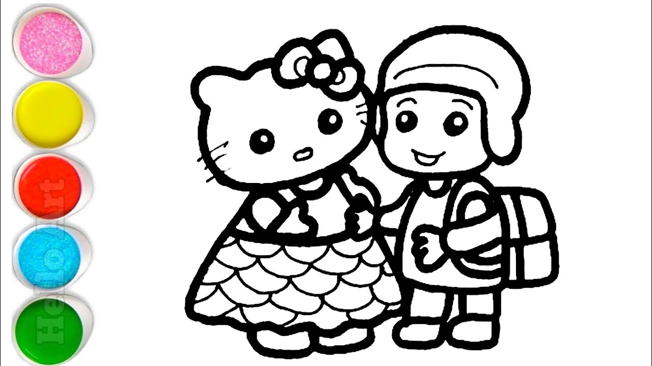 Hello Kitty and Pocoyo With School Bag Drawing, Painting and Coloring For Kids and Toddlers_Kids Art