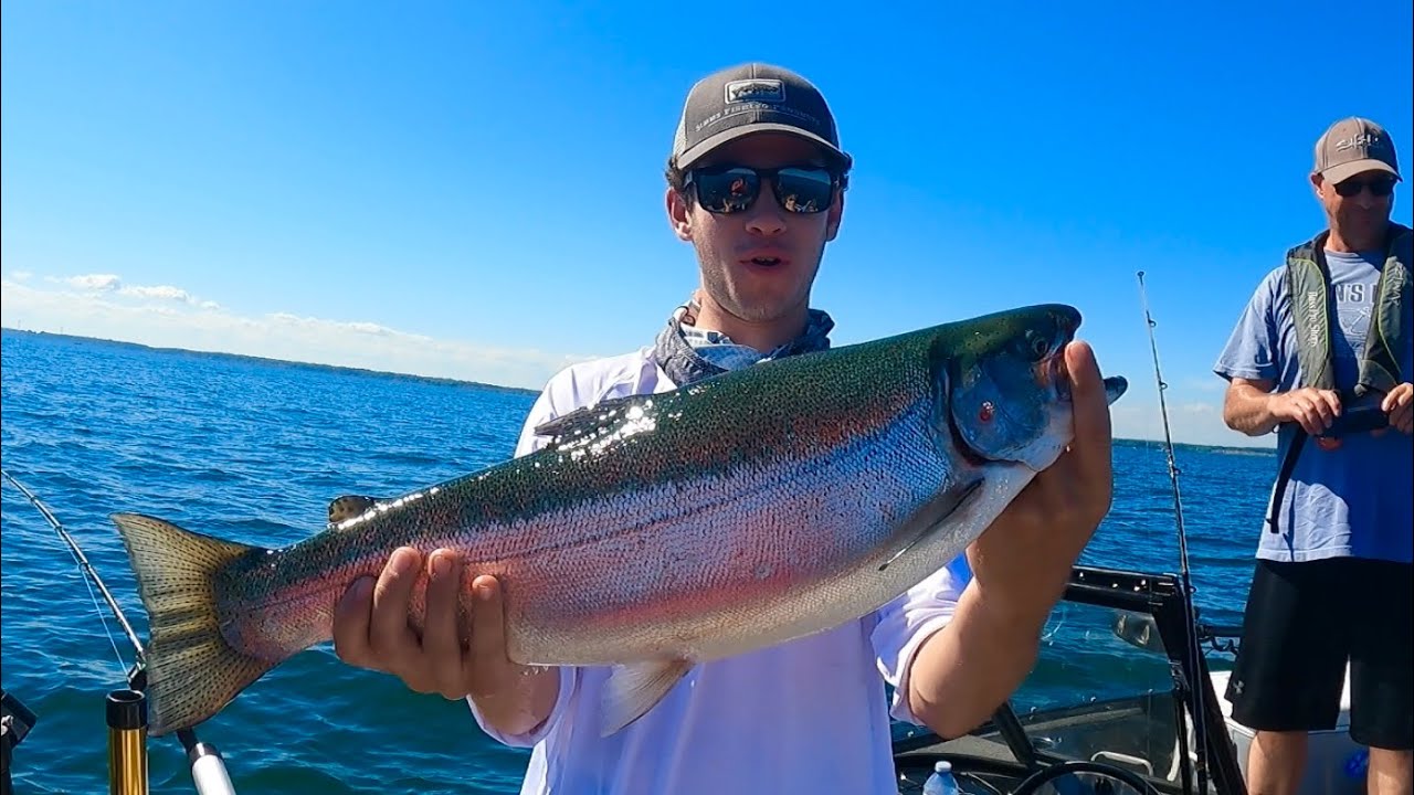 Downrigging Lake Erie for FOOTBALL Rainbow Trout and GOLDEN Walleye