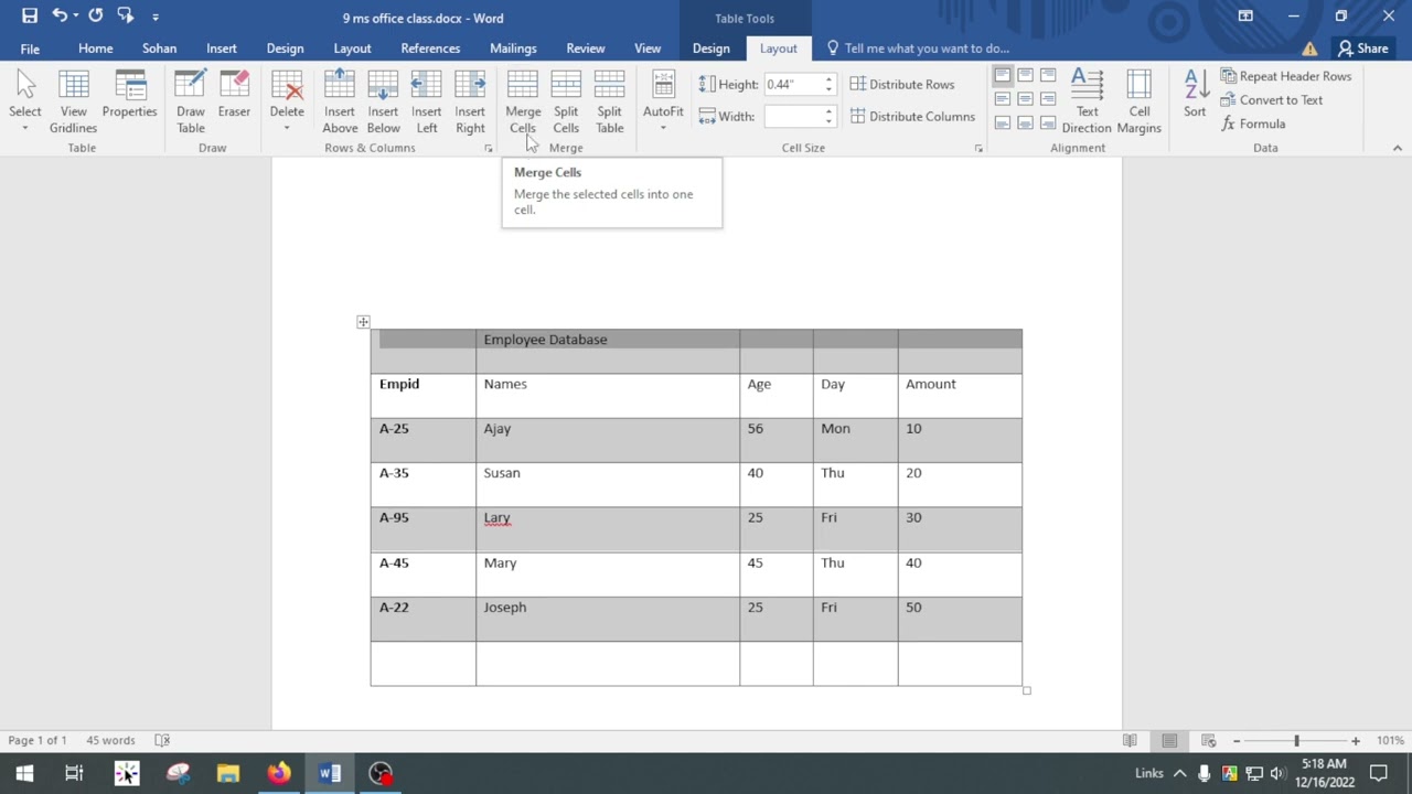#10 Resize Rows, Columns, Table  . Split and Merge Cells. Microsoft_Office Word ,  work24 Sohan