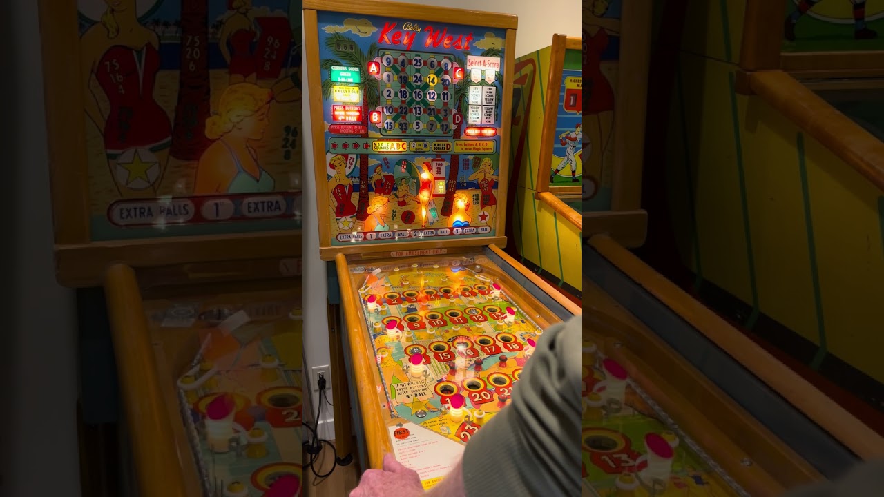 Bally Key West (1956) bingo pinball machine game play filmed July 7, 2023