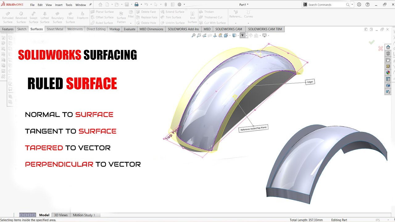 ✅ Solidworks Surfacing Ruled Surface.
