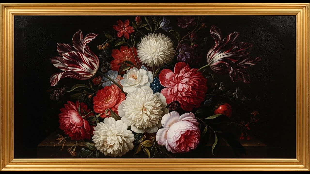 Frame TV Art With Music: Dark Dutch Floral Still Life | Samsung Frame TV Art | Vintage Oil Painting