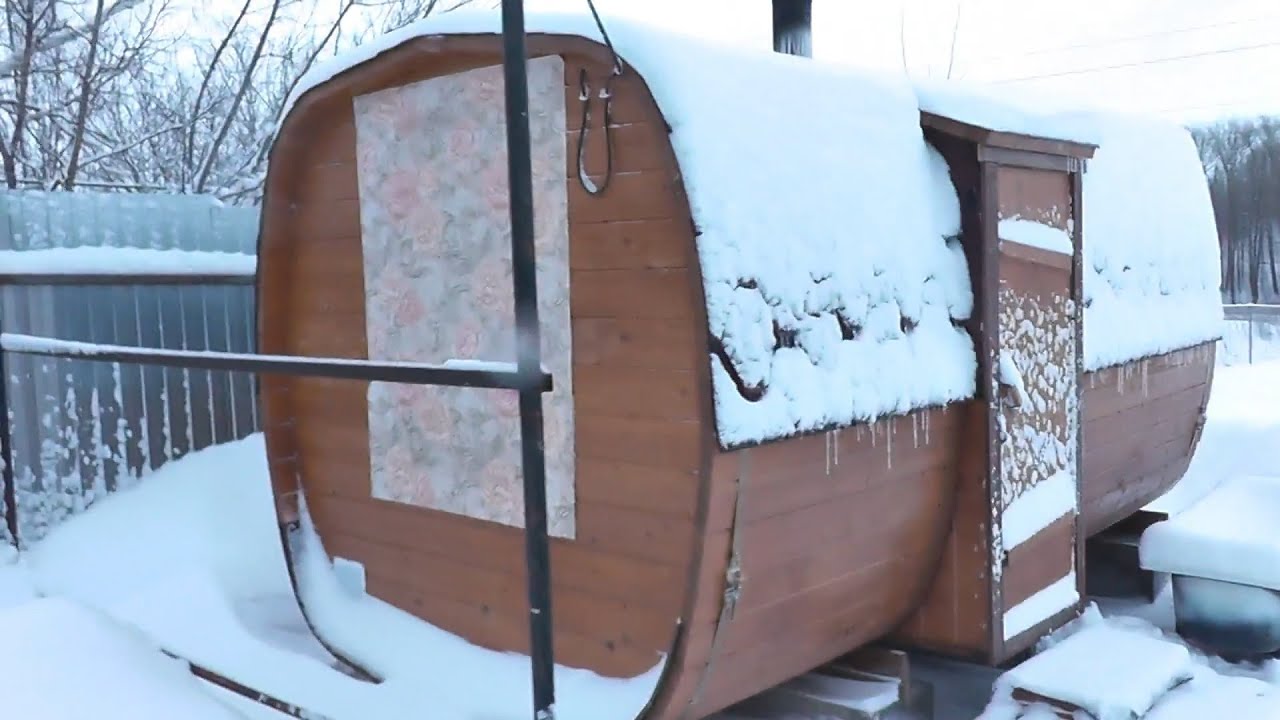 Реальный отзыв на баню-бочку спустя год! 120 градусов за 2 часа в лютый мороз!!!