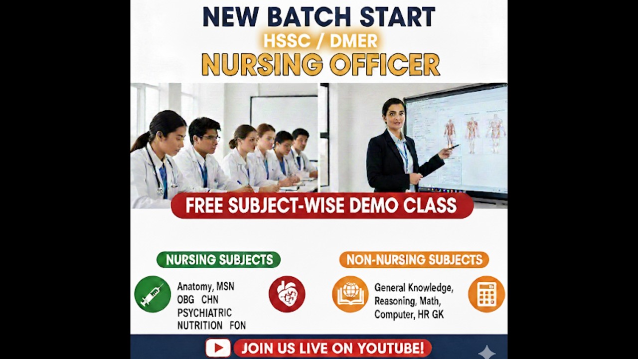 HSSC/DMER STAFF NURSE /MPHW EXAM LIVE DEMO CLASS  (1PM TO 7PM ) NURSING + NON NURSING