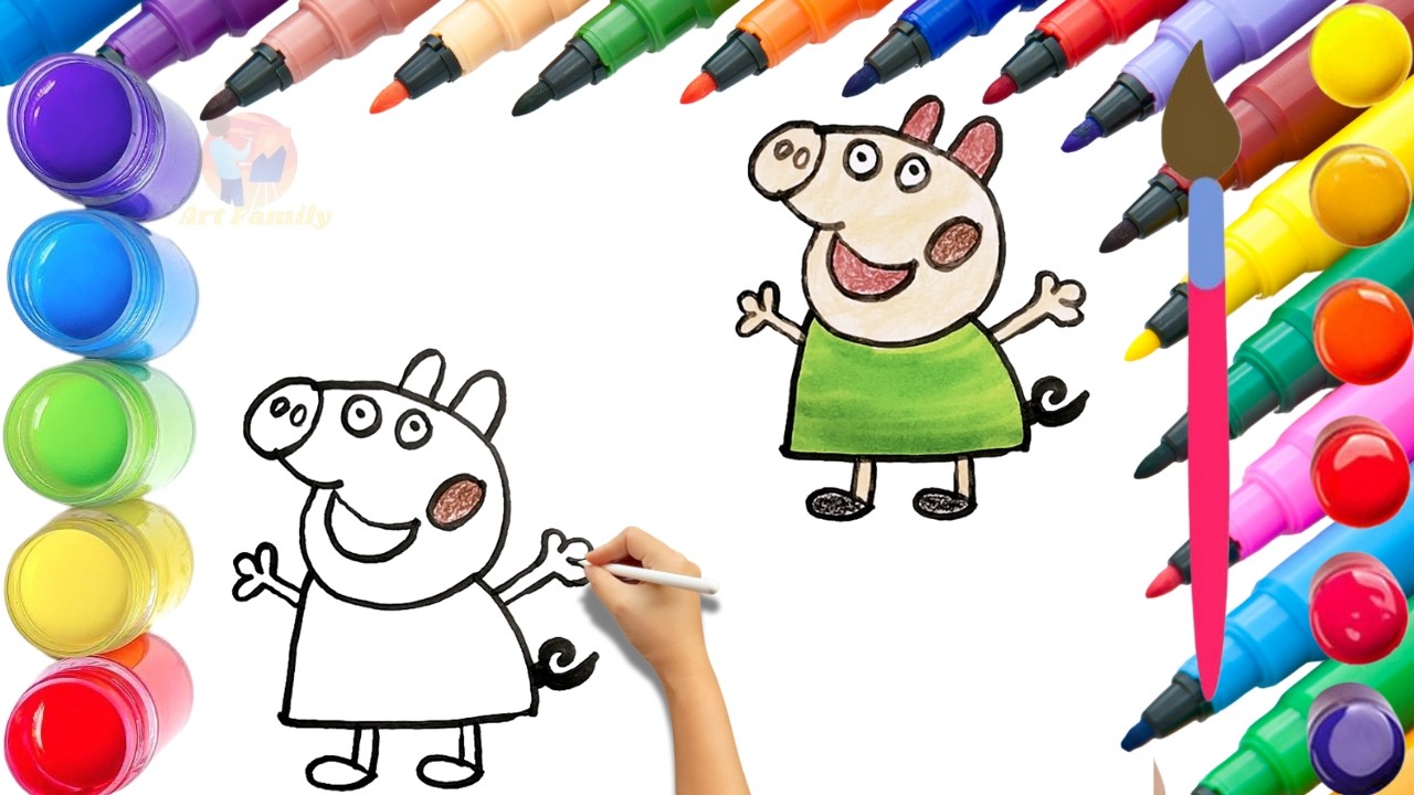How To Draw cute Peppa Pig Drawing, Painting & Coloring For Kids and Toddlers_ Child Art 🐋🌈🎨