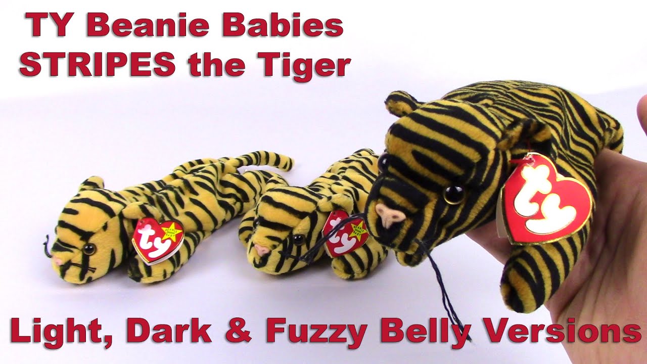 TY Beanie Babies STRIPES the Tiger (Light, Dark & Fuzzy Belly - Oddity Error) Value - BBToyStore.com