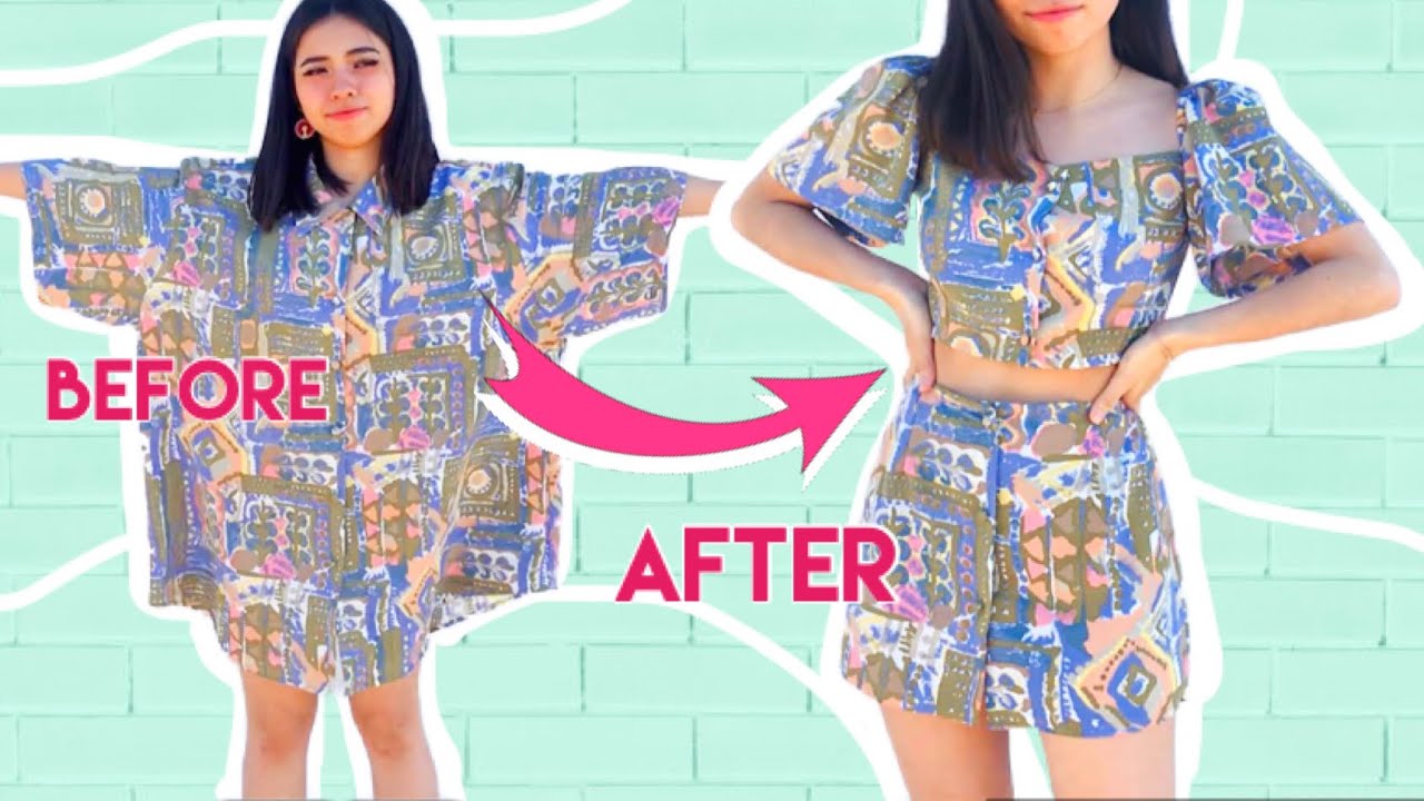 DIY old men shirt into puffed sleeves top and skirt | Transformation