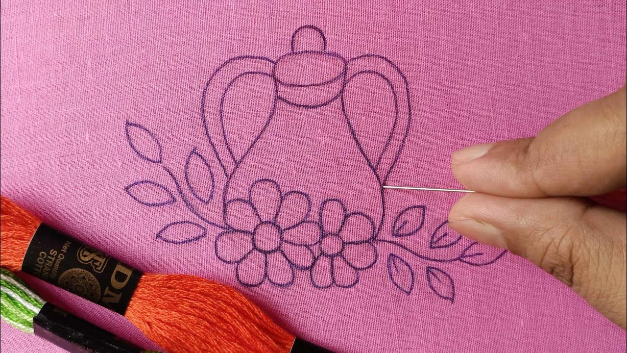 HAND EMBROIDERY : Beautiful kettle Design Hand Embroidery Tutorial Easy Idea // Needle Work Hacks