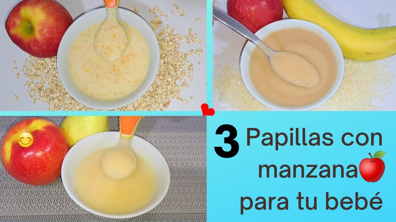 Papillas con manzana para BEBÉS, avena, arroz, plátano, pera +7meses. 3 apple porrigde for babies