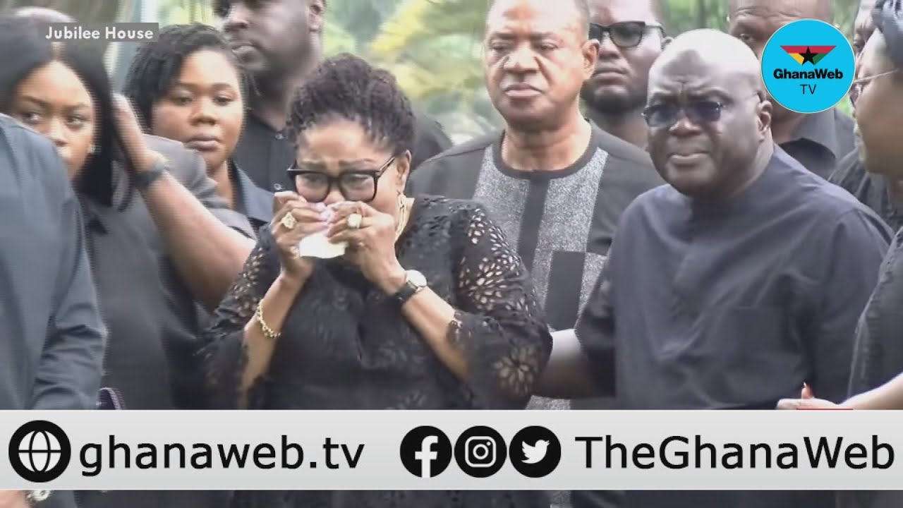 First Lady Lordina Mahama weeps uncontrollably as she pays tribute to helicopter victims