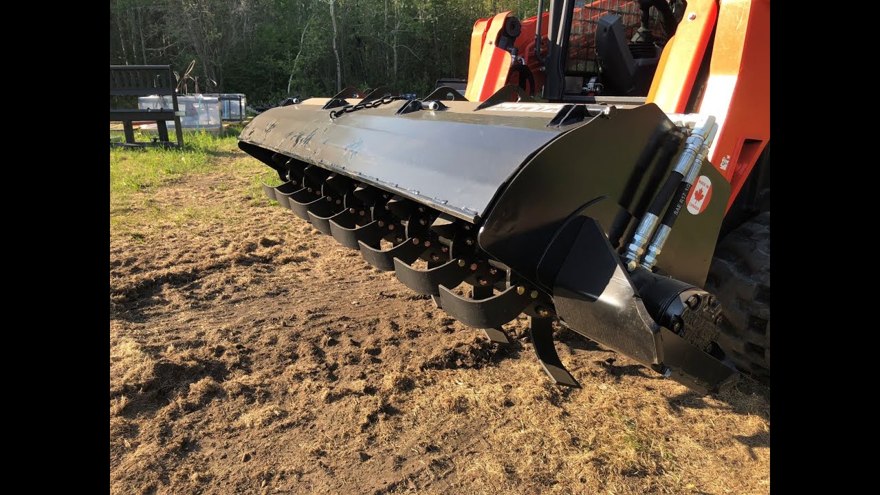 Skid Steer Tiller working hard packed garden, demo by Swift Fox Industries