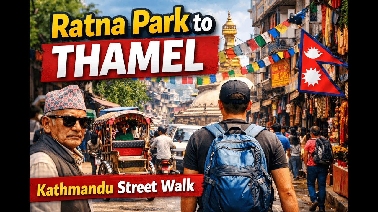 Walking from Ratna Park to Thamel | Kathmandu Street Walk 🇳🇵 | Nepal 4K