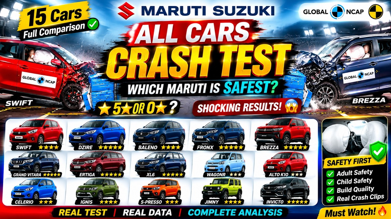 Maruti Suzuki All Cars Crash Test & Safety Ratings 2026 🔥 Swift, Brezza, Fronx, Baleno, Dzire & More
