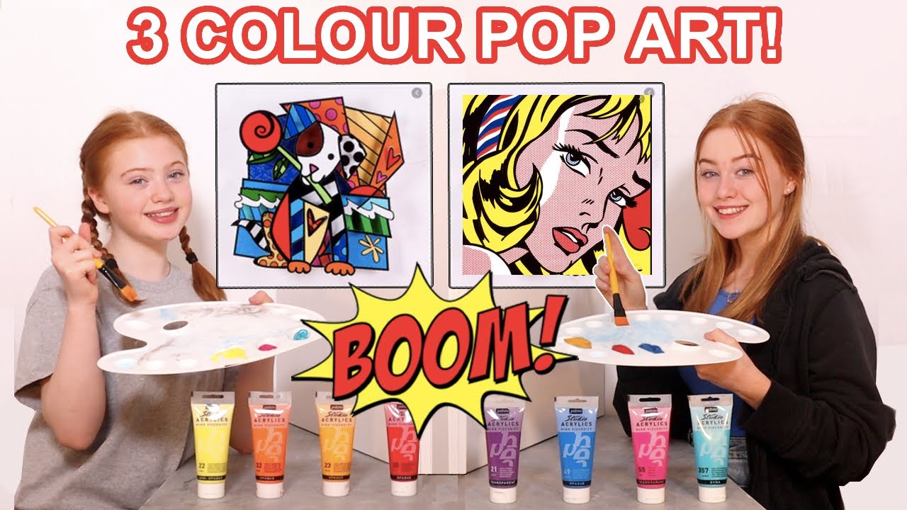3 COLOR PAINT POP ART CHALLENGE *DIY GIANT MODERN ART WALL CANVAS | Sis Vs Sis | Ruby and Raylee
