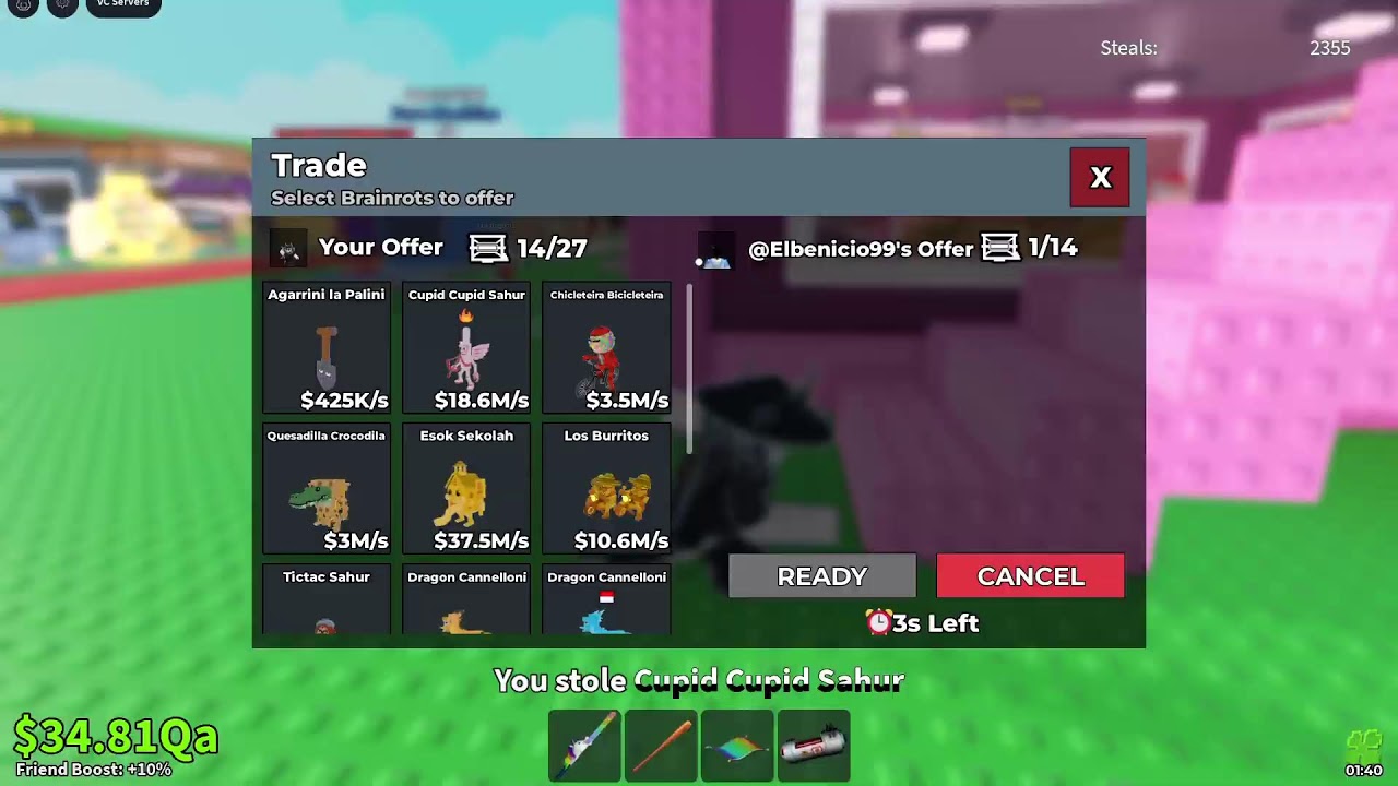 Tradeando en Steal a brainrot (Roblox)