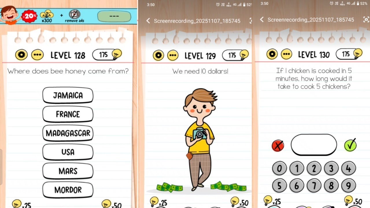 Brain test level 128/129/130 tricky puzzle