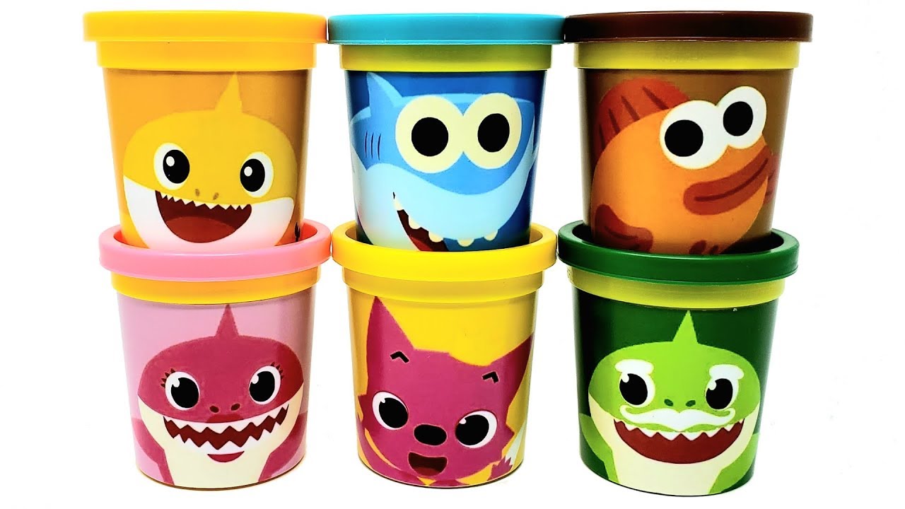 Play-Doh Pinkfong Baby Shark Can Heads & Toys Mommy Shark Granpa Shark Fish Learn Colors
