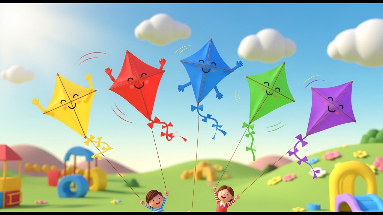 Cinco Pequenas Pipas de Brinquedo Balançam ao Vento | Canção das Cores e Números