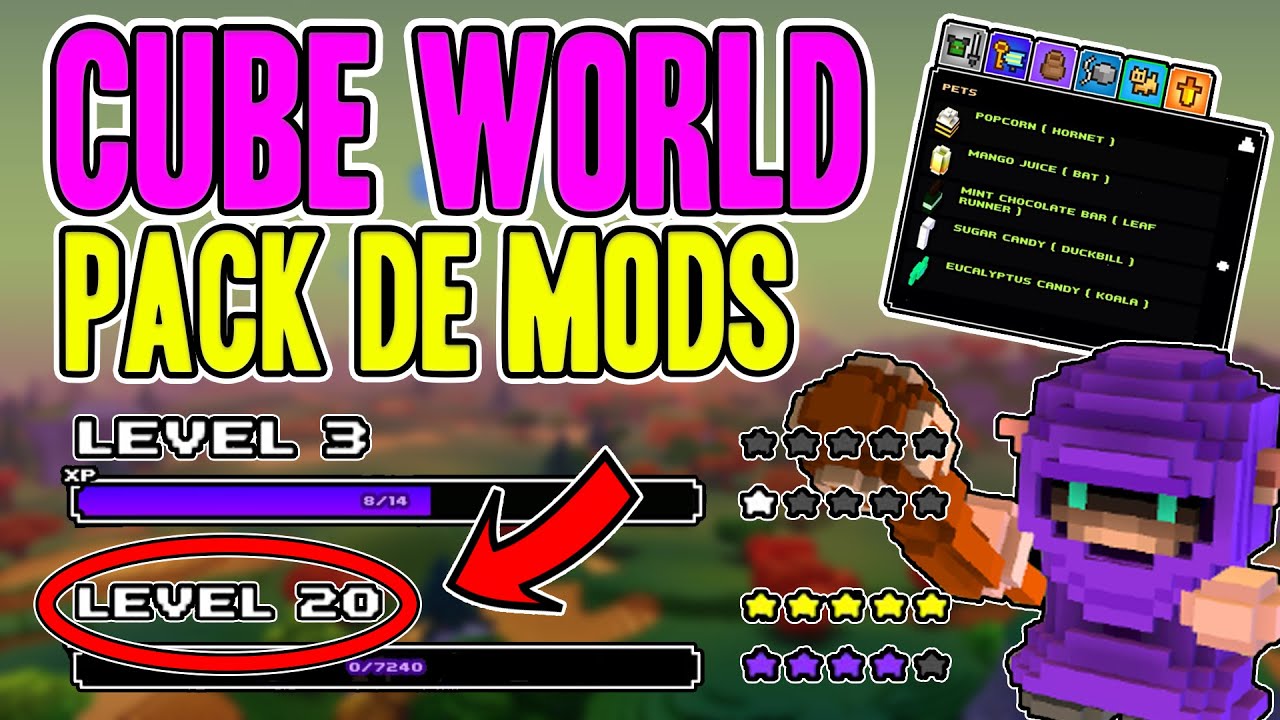CUBE WORLD: PACK DE MODS | Sistema de experiencia, barra de lvl, mejores biomas, mejor progresión...