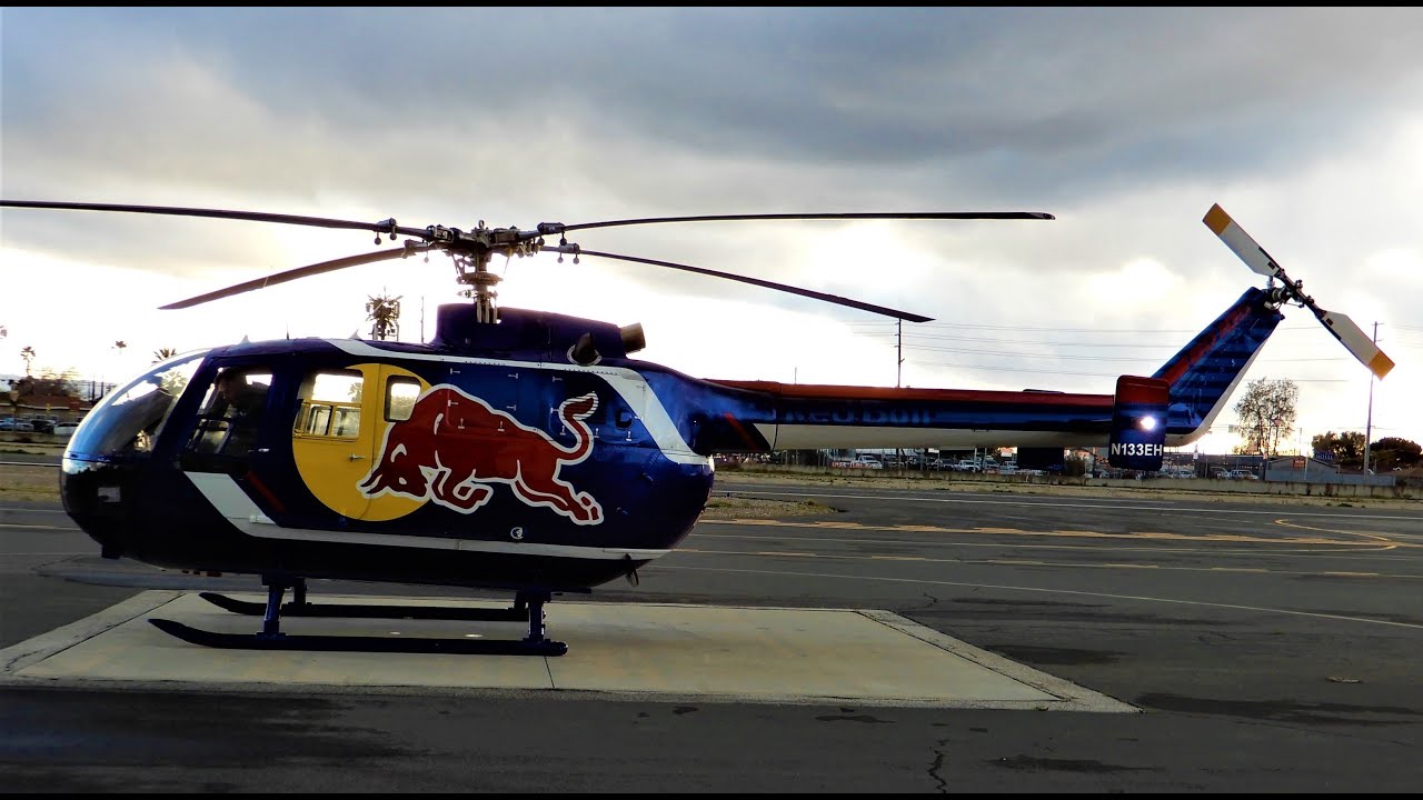 Red Bull Helicopter Start-Up & Takeoff MBB Bo 105 Messerschmitt-Bölkow-Blohm N133EH