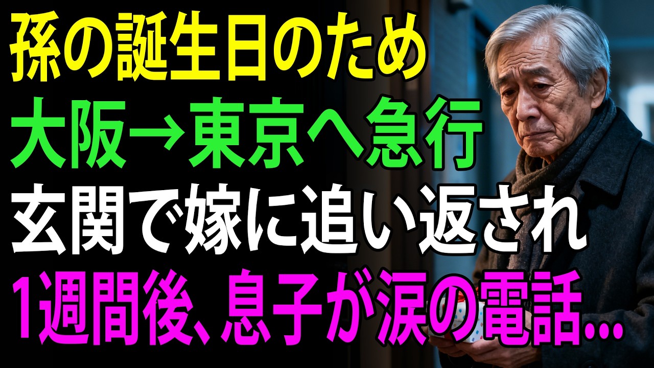 私は孫の誕生日のために大阪から東京まで飛んだ。だが玄関で嫁に止められ、「帰ってください。誰もあなたを招いていません」と言われた。私は黙って背を向けて去った。そして一週間後、息子が涙ながらに電話してきて