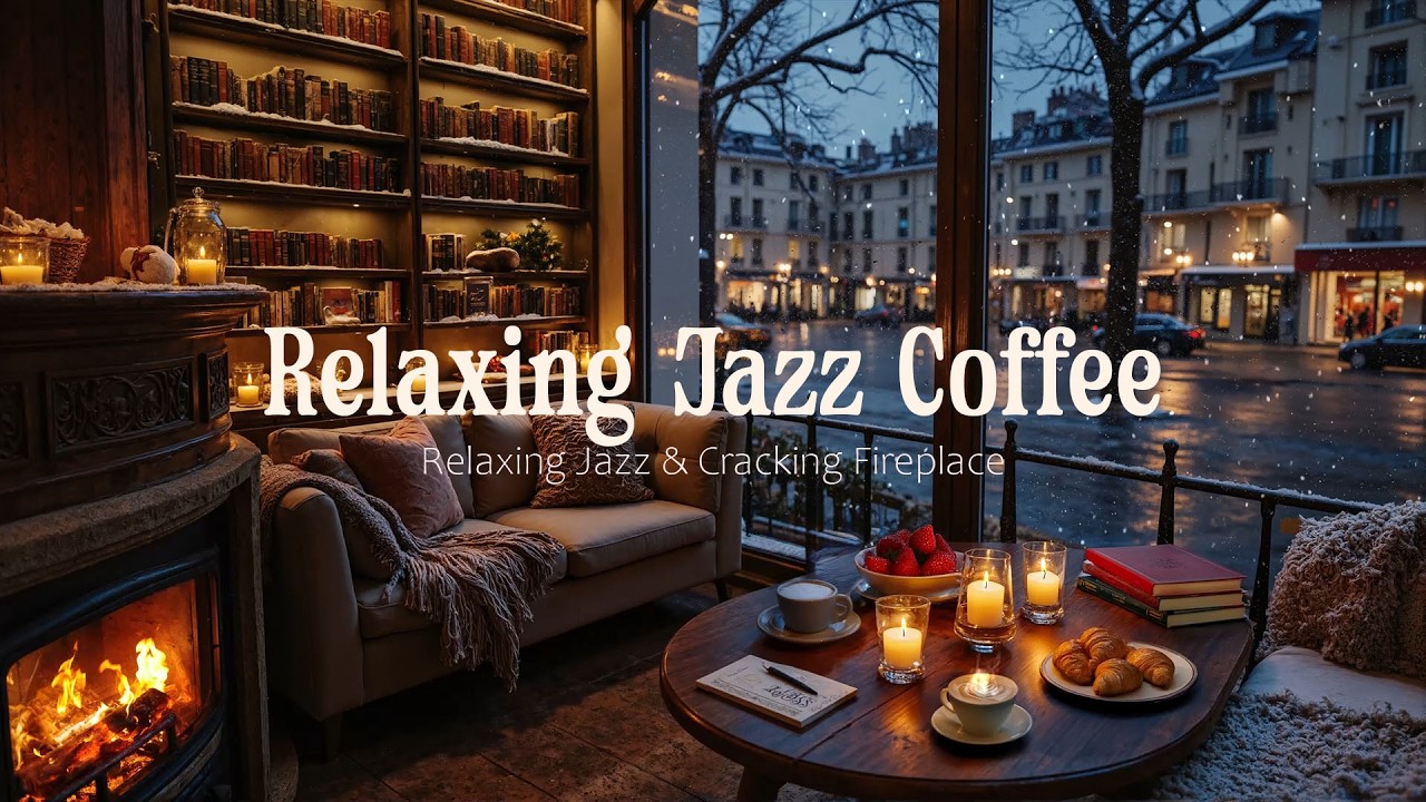 Relaxing Jazz Cafe Ambience ☕ Soothing Jazz Piano & Fireplace Warmth For Relaxation