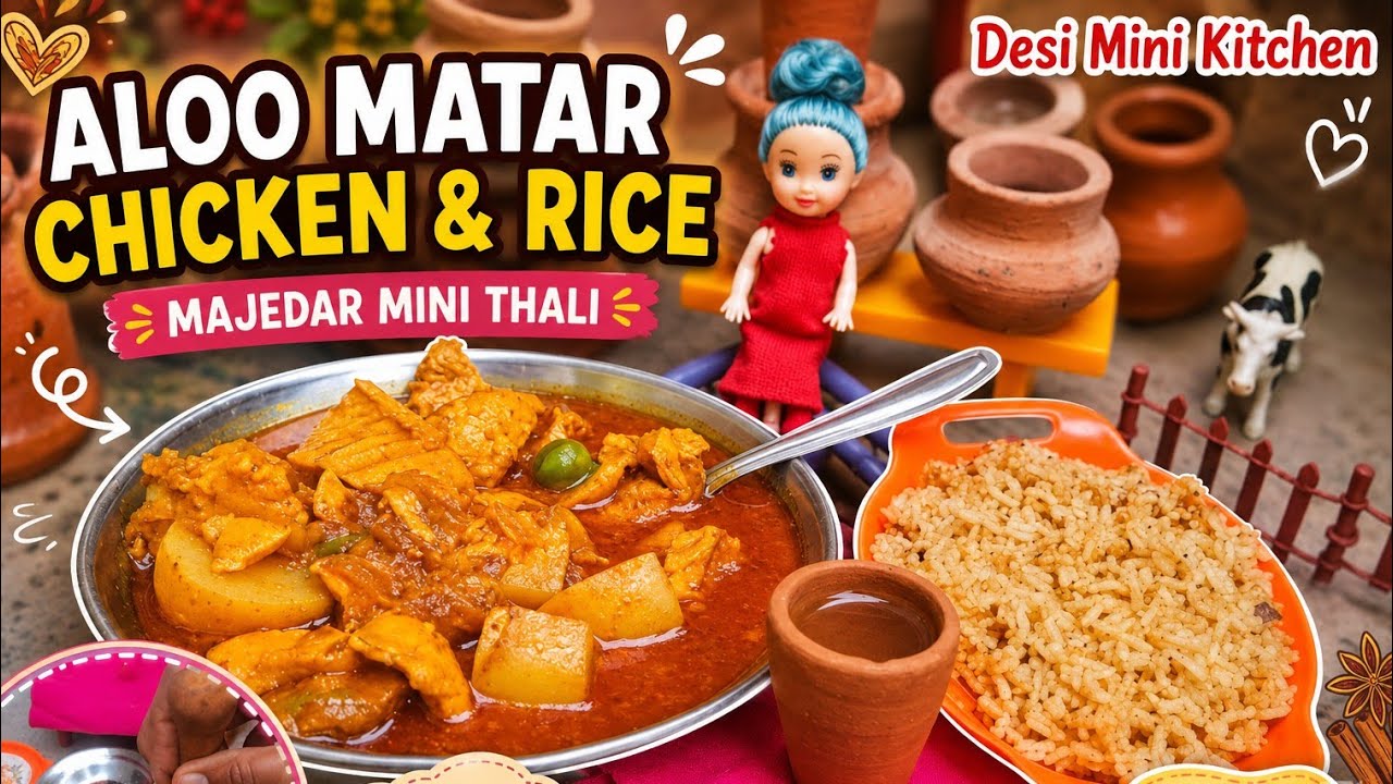 🍗🥔 Aloo Matar Gosht with Jeera Rice desi mini Style  Chicken & Potato Curry