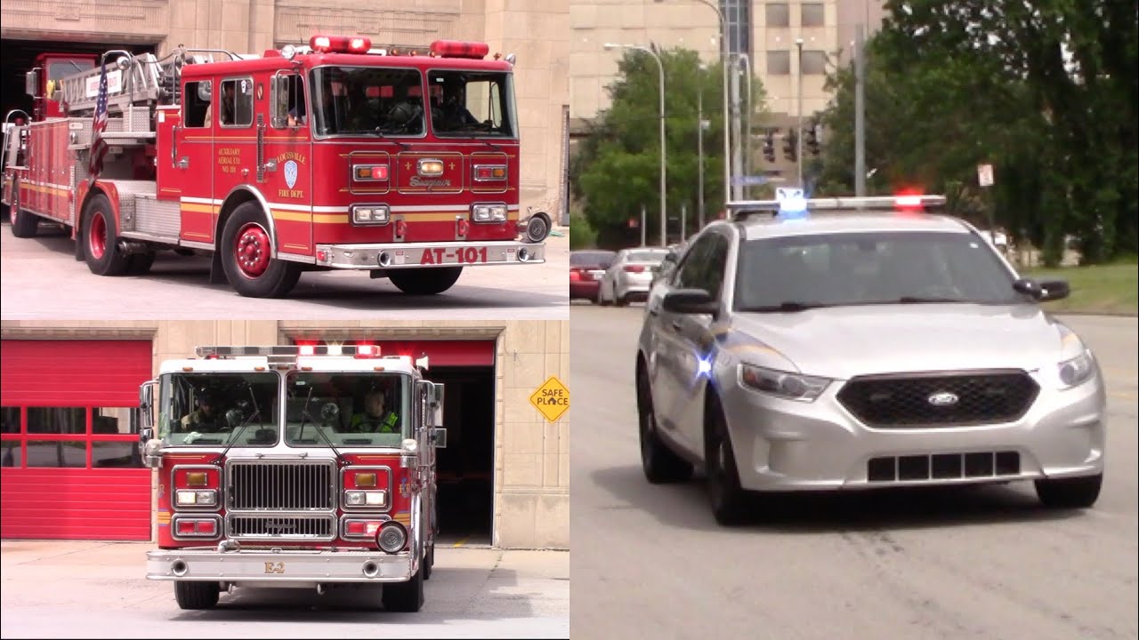 [8v92] Louisville Division of Fire Engine 2 Truck 1 (AUX) and Louisville PD Responding