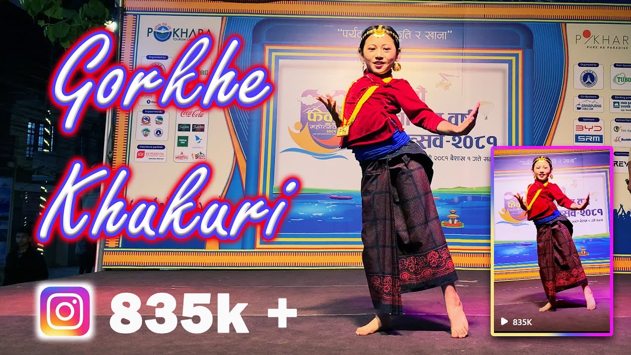 Gorkhe Khukuri Dance by a small girl at Street Festival on Pokhara Lakeside