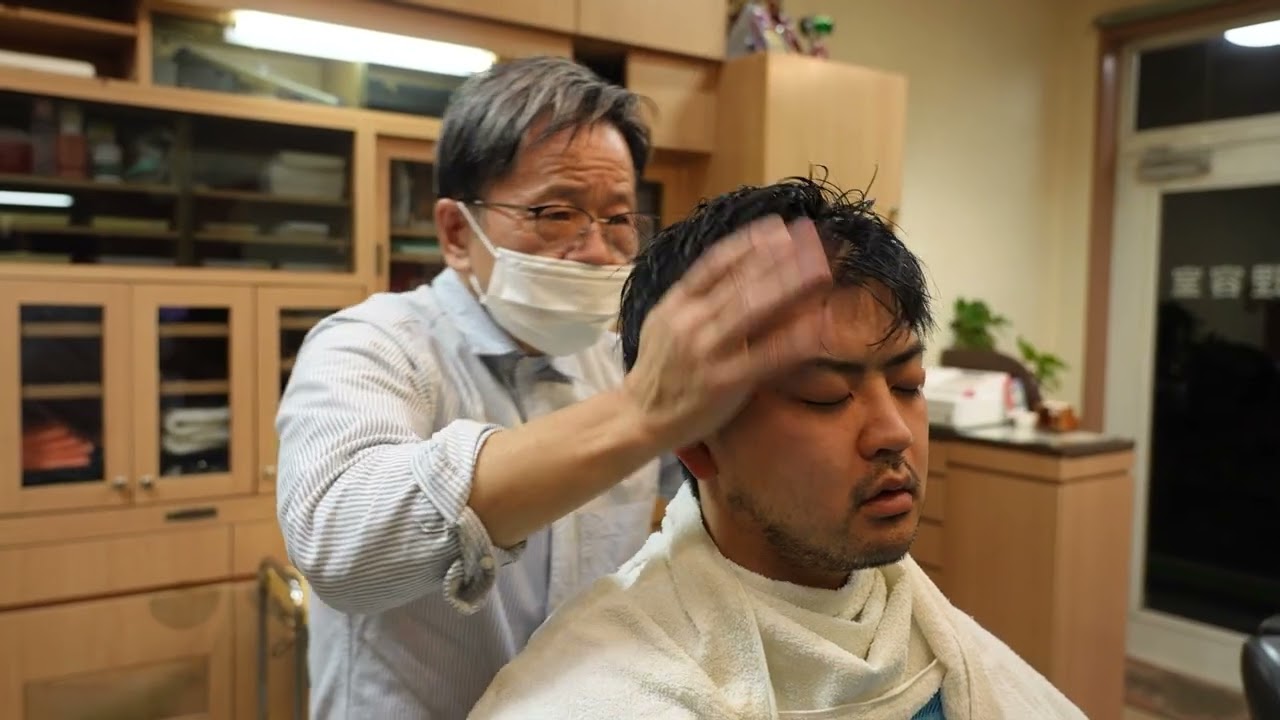 Skilled Massage Techniques: Shampoo, Massage, Shaving, and Ear Cleaning at a barbershop in Japan.