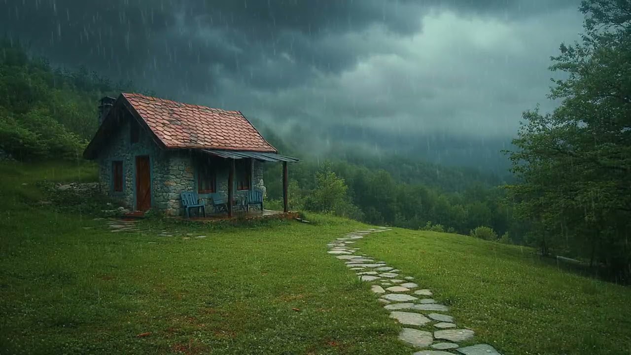 Soft Rain Over a Cozy Home on the Hill | Natural Background Sounds for Focus