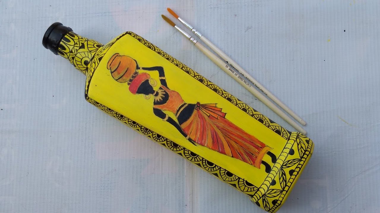 African tribal woman art on glass bottle