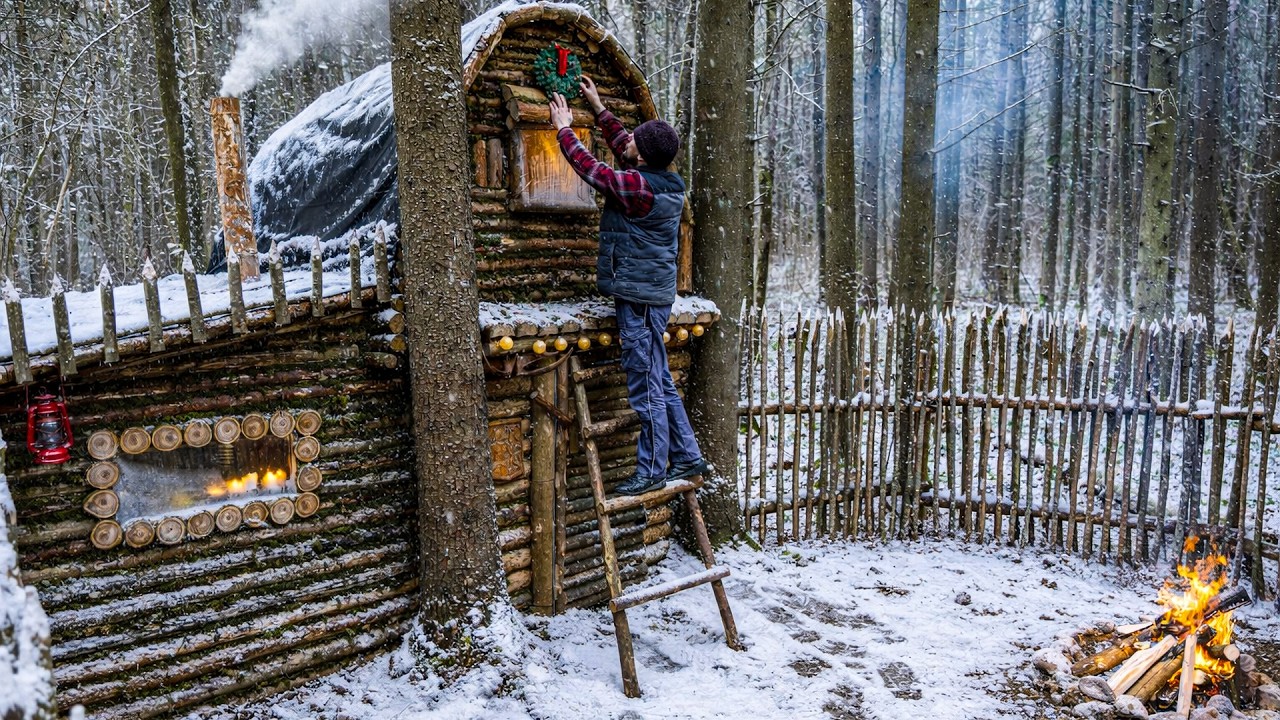Bushcraft Cabin Winter Upgrade. Cozy Sleeping Area, Insulation & Christmas in the Forest