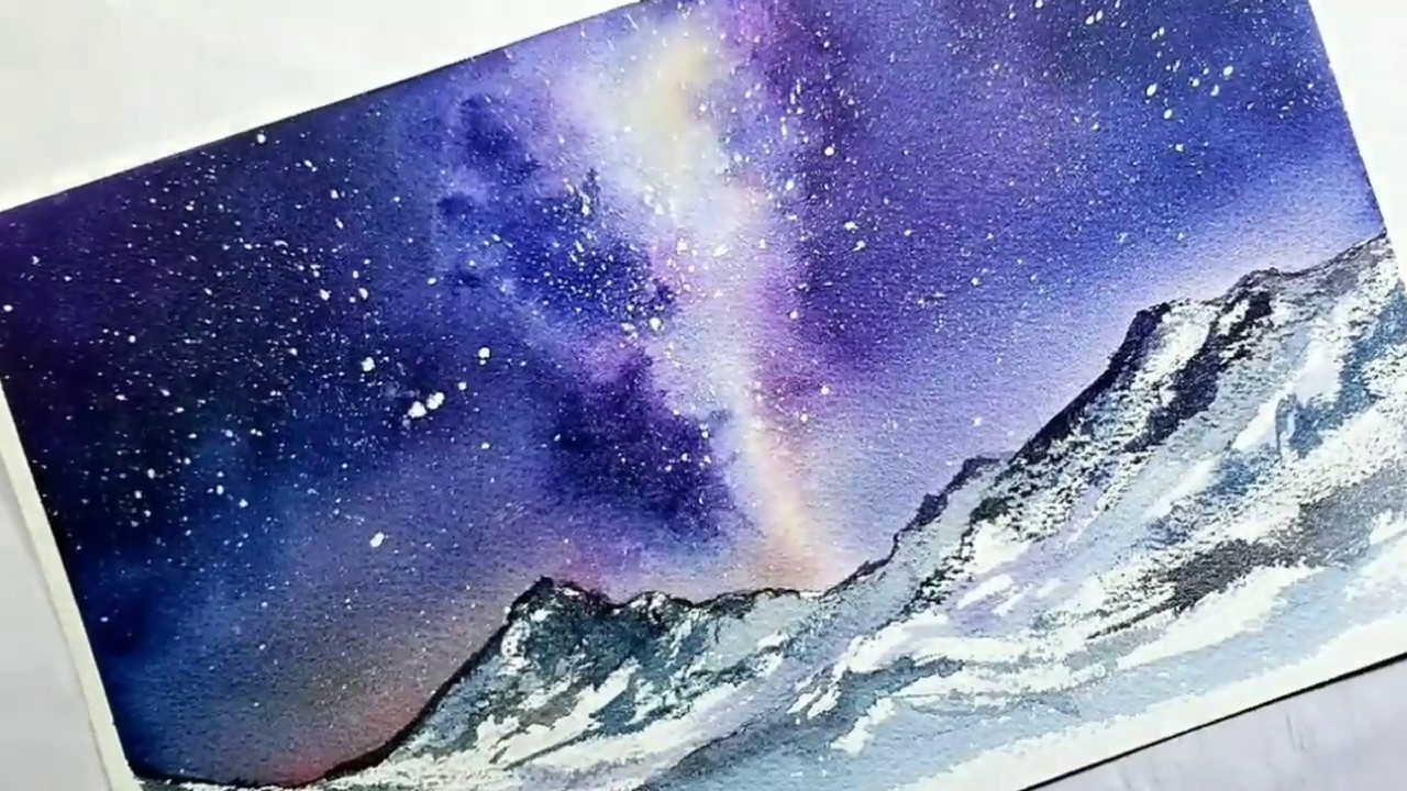 Galaxy Mountains in Watercolor Painting