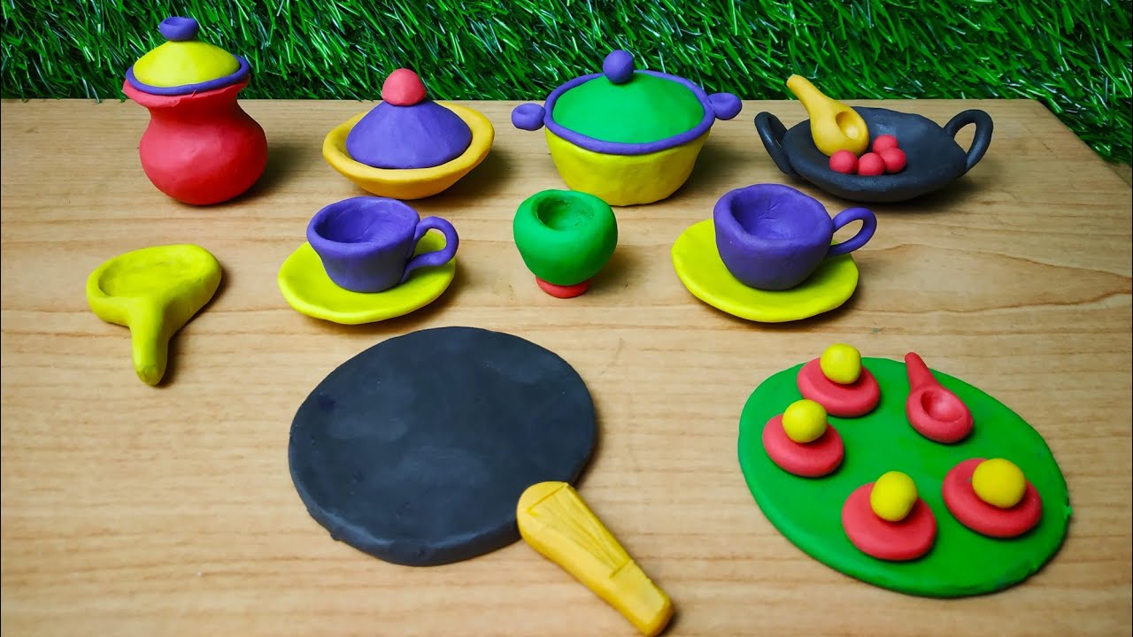 Primitive kitchen set | DIY How to make kitchen set from polymer clay | Miniature clay kitchen set