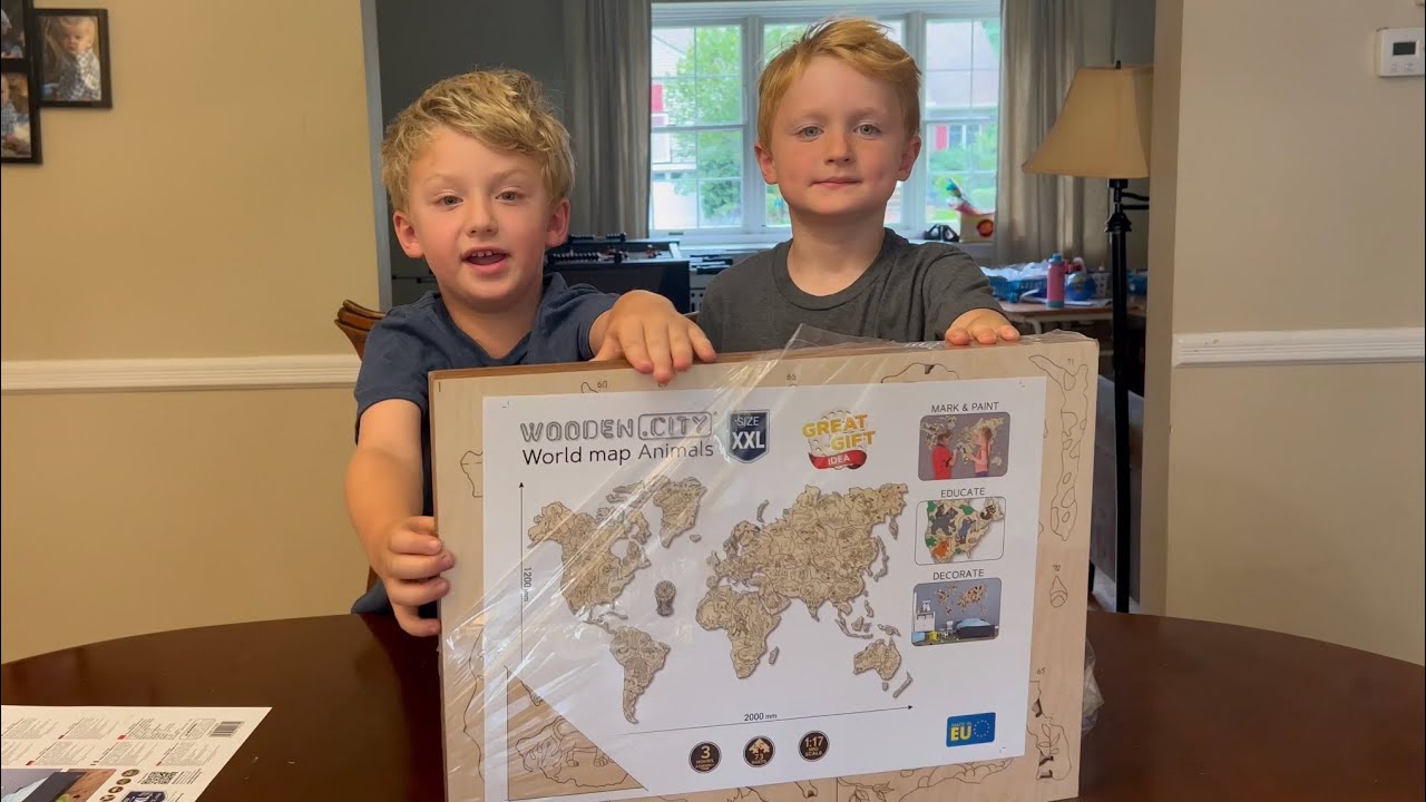 World Map Animal Puzzle by Wooden City. Fun coloring and decorating for kids.