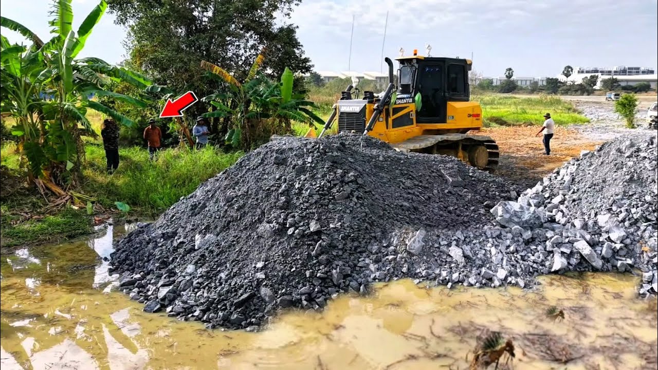Nicely Bulldozer Push The Soil!! The Hole Building Skill Stones Using Water Very into Deep Perfectly