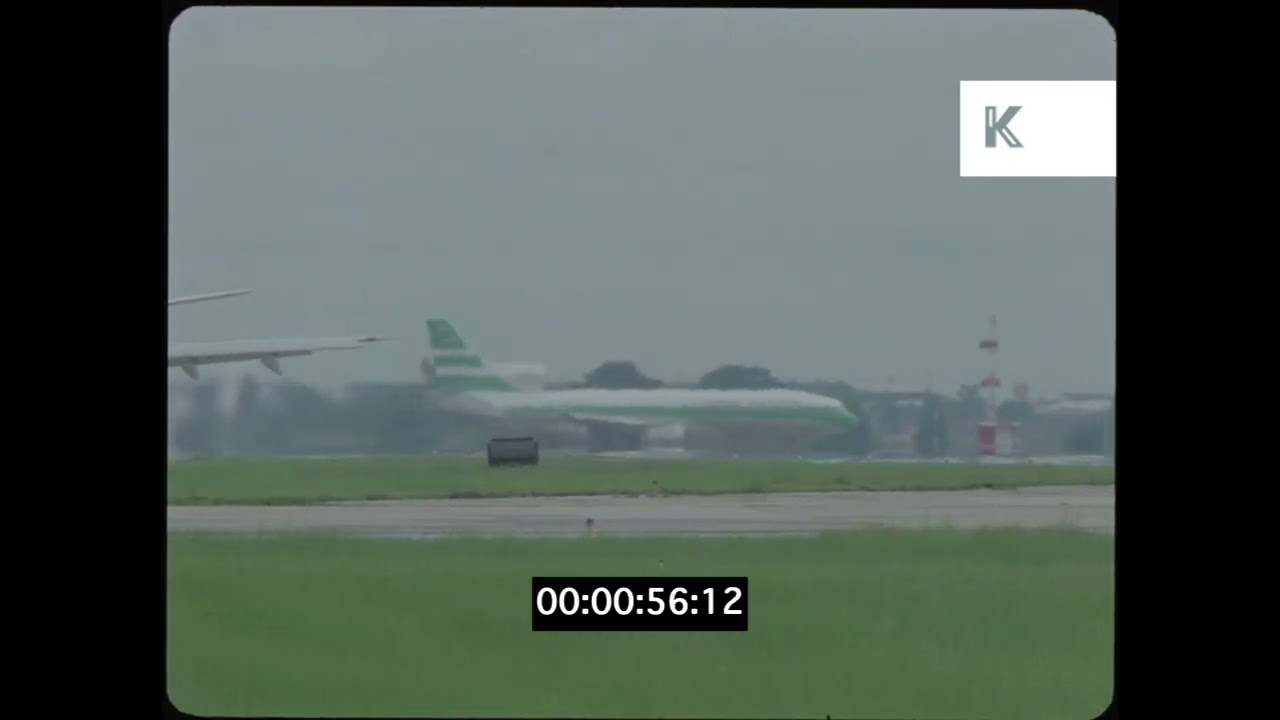 1980s Thailand Airport, Cathay Pacific Plane Preparing to Take Off, 35mm