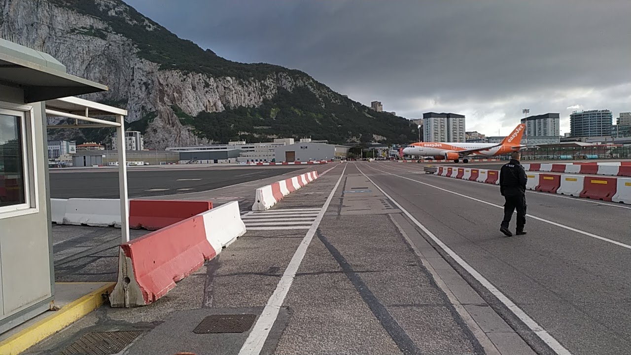 Gibraltar airport runway crossing, Feb 19 2020
