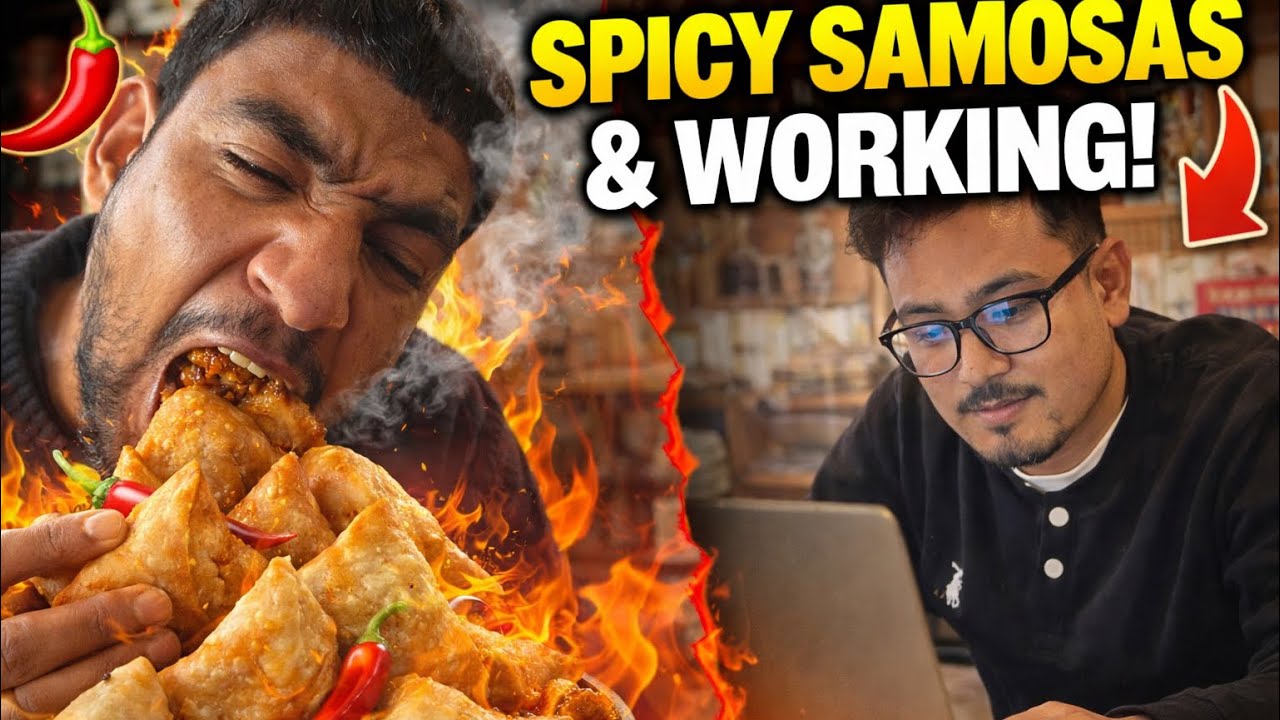 “Eating EXTREMELY Spicy Samosas 🌶️ While Working on Laptop! 💻🔥”