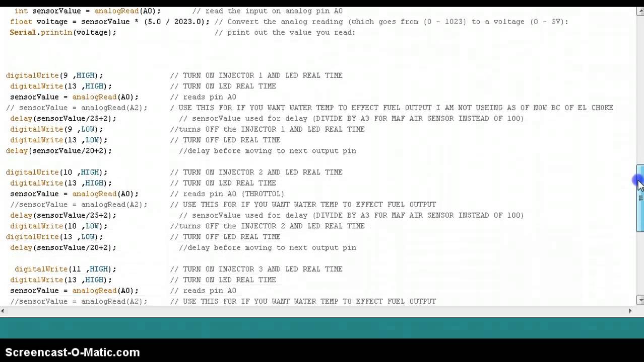 Fuel injection code with 4 injectors using Arduino