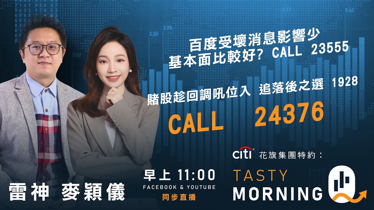 百度受壞消息影響少 基本面比較好? CALL 23555賭股趁回調吼位入 追落後之選 1928 CALL 24376 ｜雷神 麥穎儀｜Tasty Morning Q 2026-02-10