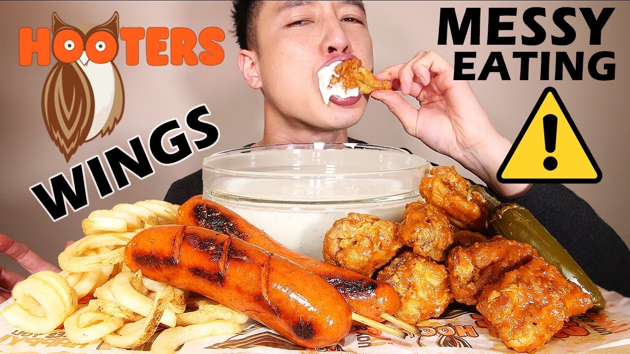 ⚠️ MESSY EATING • HOOTERS 🦉🌶 SPICY WINGS + 🌶 SPICY SAUSAGE LINKS • mukbang • LESS TALKING 🤫