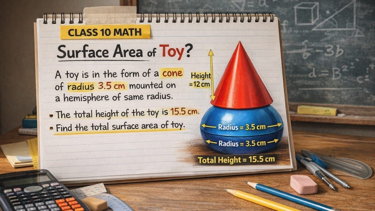 A toy is in the form of a cone of radius 3.5 cm mounted on a hemisphere of same radiusThe total heig