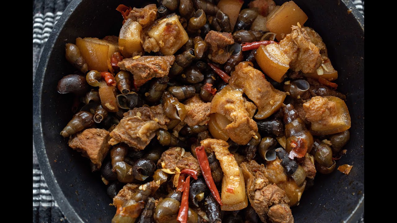 Naga Style Pork and Snails/Hamuk Cooked by Wife. Dimapur/Nagaland