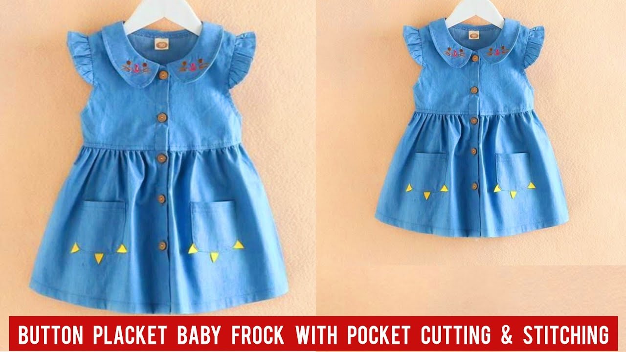 Button Placket Baby Frock With Pocket/Peter Pan Collar Baby Frock