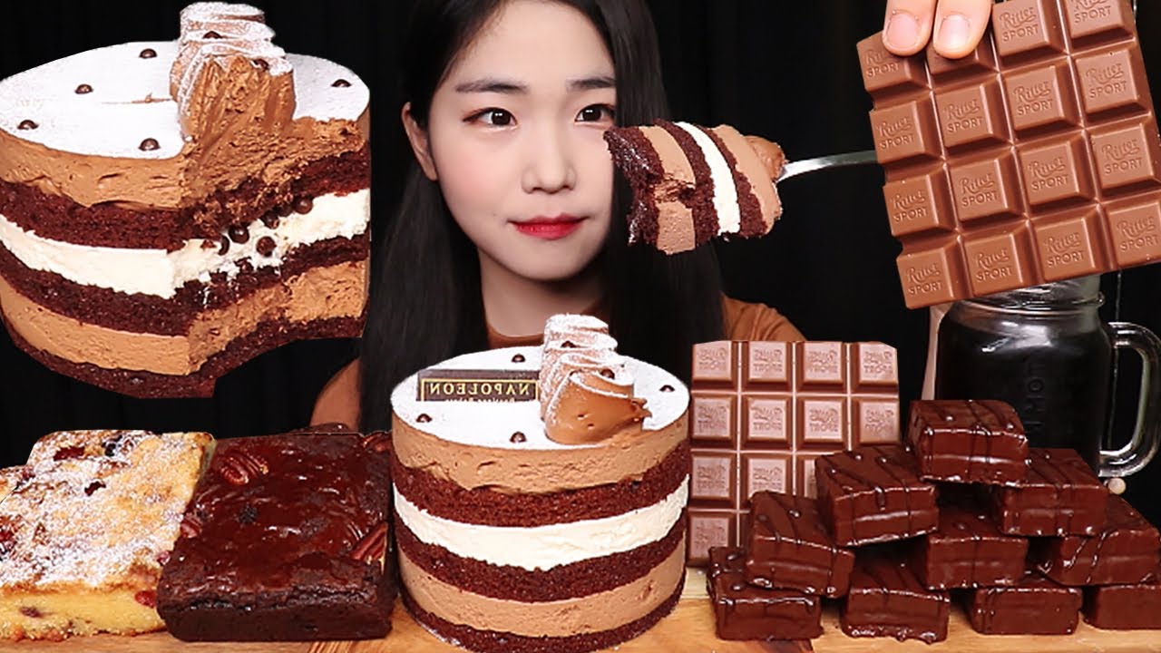 나폴레옹 초코무스케이크 & 노티드 브라우니 초콜릿 초코디저트 먹방 CHOCOLATE MOUSSE CAKE BROWNIE CHOCOLATE MINI CAKE MUKBANG ASMR